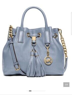 NWT MICHAEL MICHAEL KORS Camden Medium Leather Drawstring Satchel $358 Pale Blue